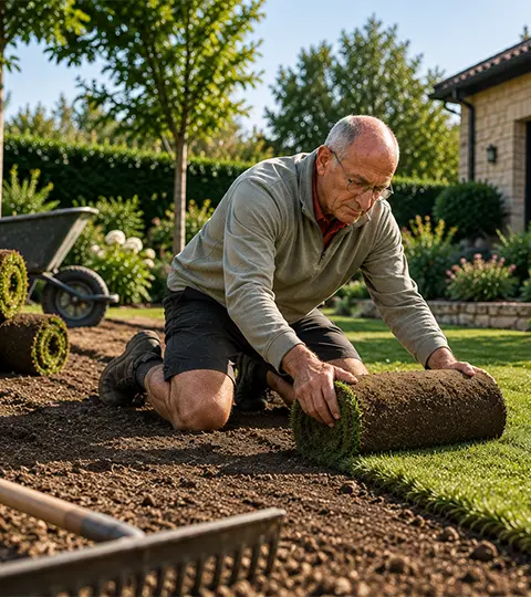 Arrosage automatique et engazonnement dans un jardin du Loir-et-Cher